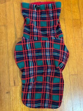 Fleece Plaid Turtleneck Hood Dog Coat XS-S